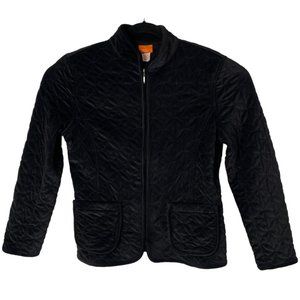 hearts of palm Black Velour Soft Quilted Jacket with Pockets Womens size M